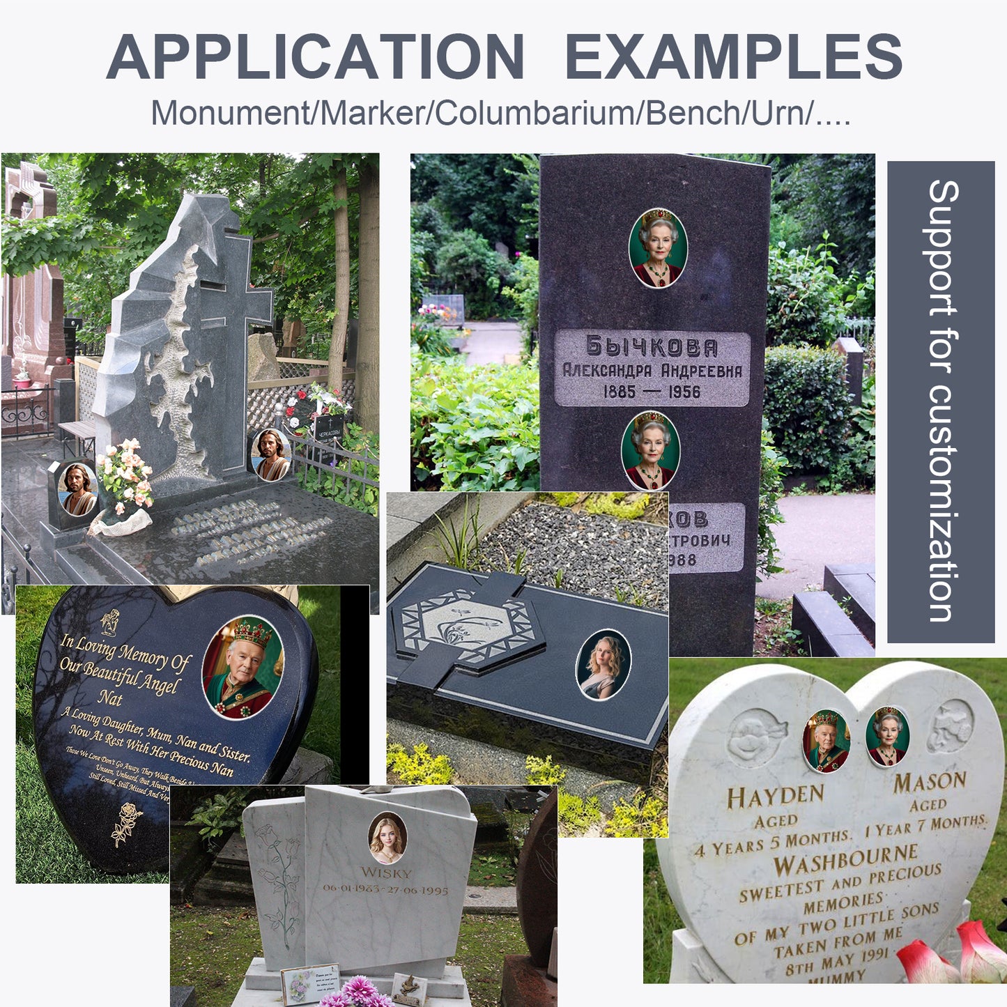 VitrDice Custom Memorial Photo Tile for Headstones Grave Decorations Custom Photo Memorial Plaque for Tombstone Waterproof Ceramic Personalized Porcelain Picture Oval Picture 2'' (2"x1.37" OR 3.5x5cm )