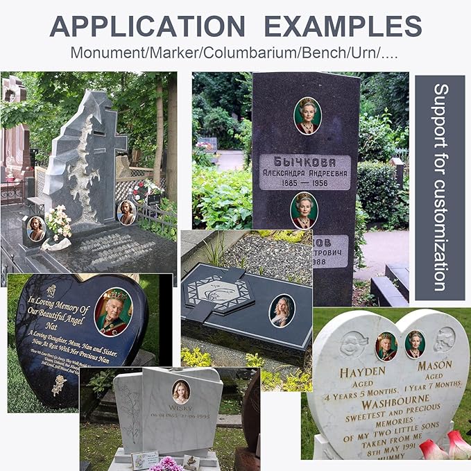 VitrDice Custom Memorial Photo Tile for Headstones Grave Decorations Custom Photo Memorial Plaque for Tombstone Waterproof Ceramic Personalized Porcelain Picture Oval Picture (3" x 2.13")